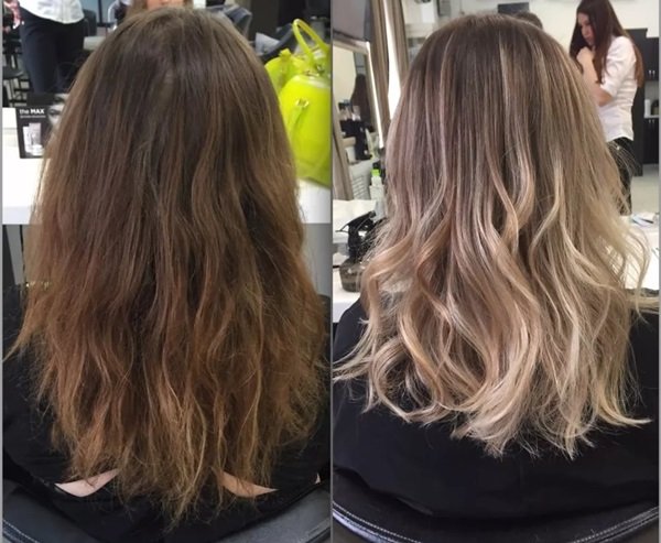Barvení Balayage: před a po fotografiích